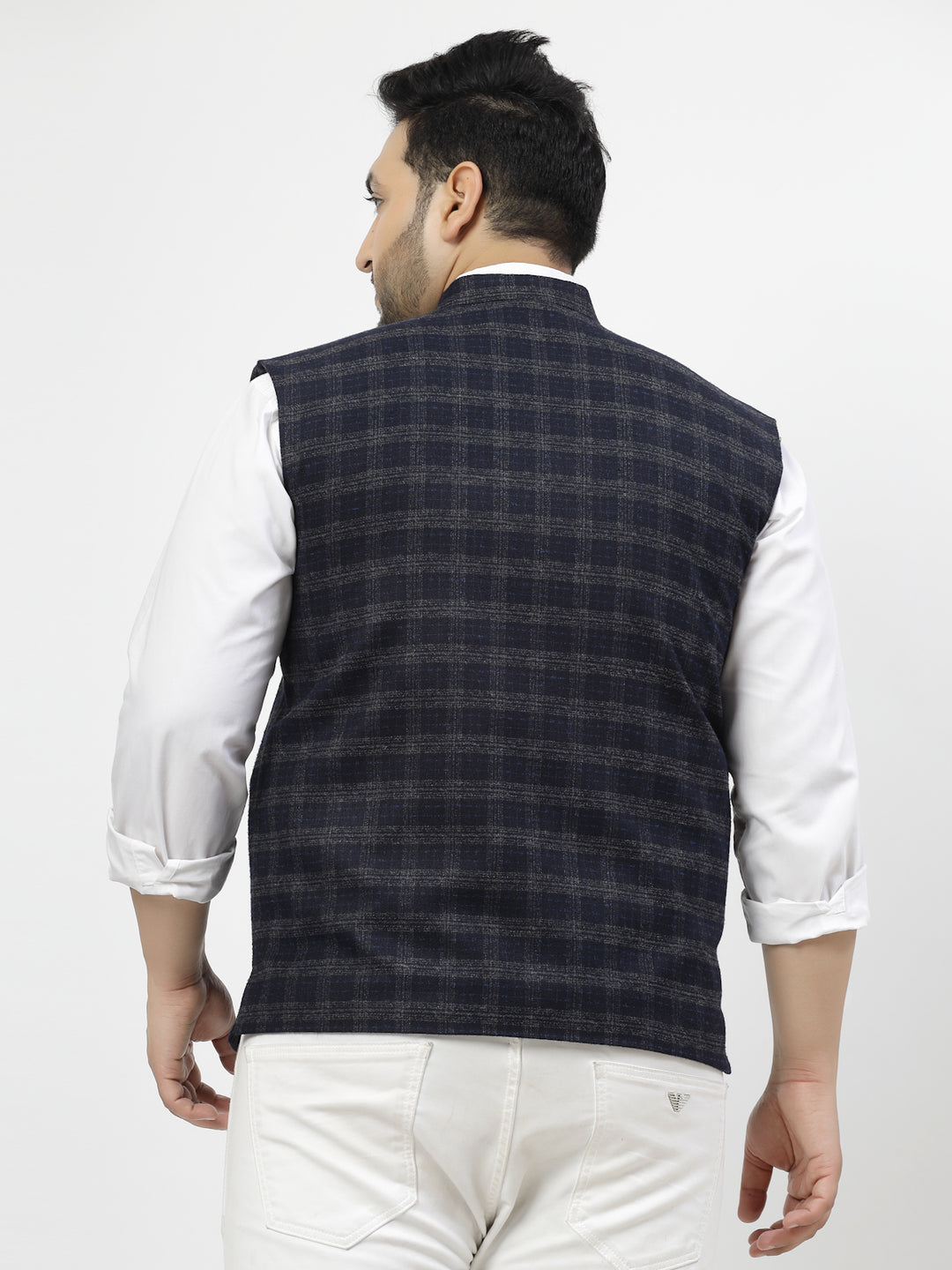 Men Blue Checked Waistcoat