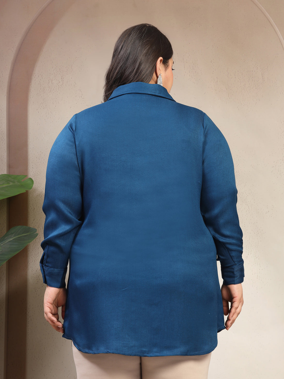 Plus Size Women Hand Embellishments Casual Shirt