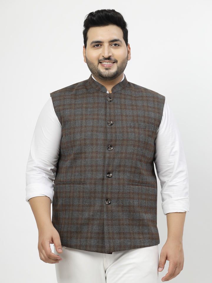 Men Brown Checked Waistcoat