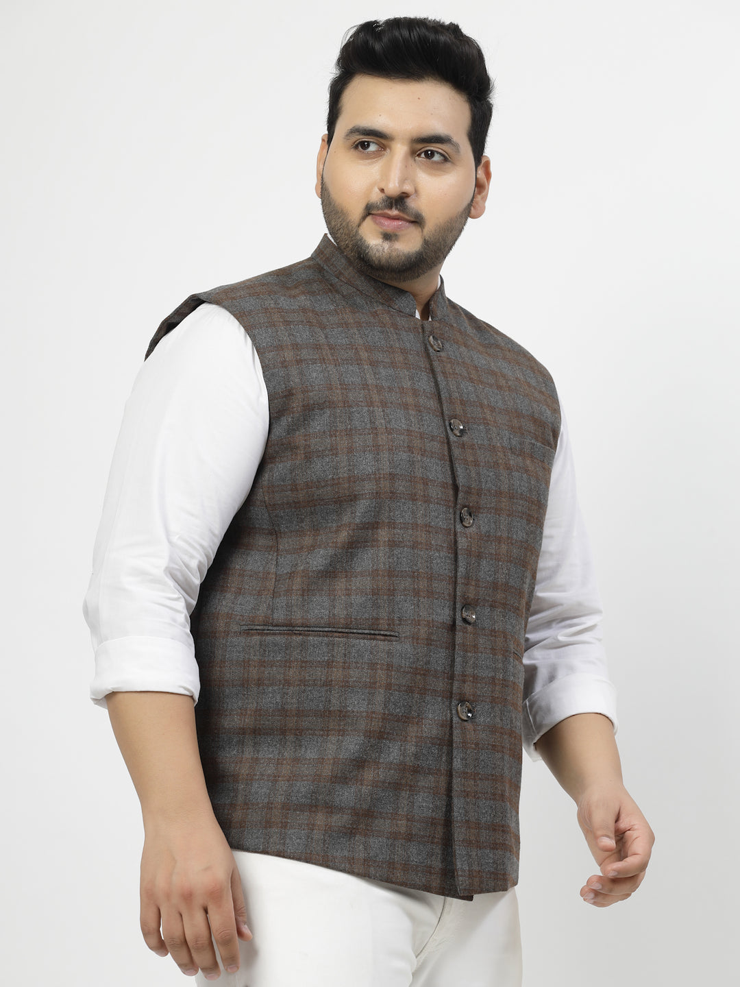 Men Brown Checked Waistcoat