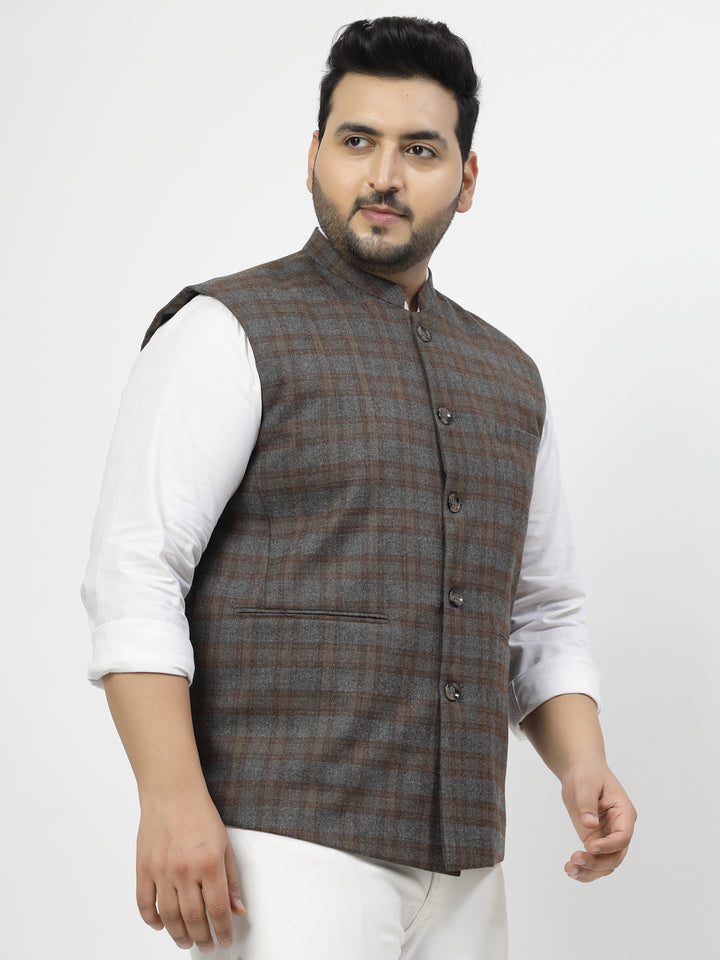 Men Brown Checked Waistcoat