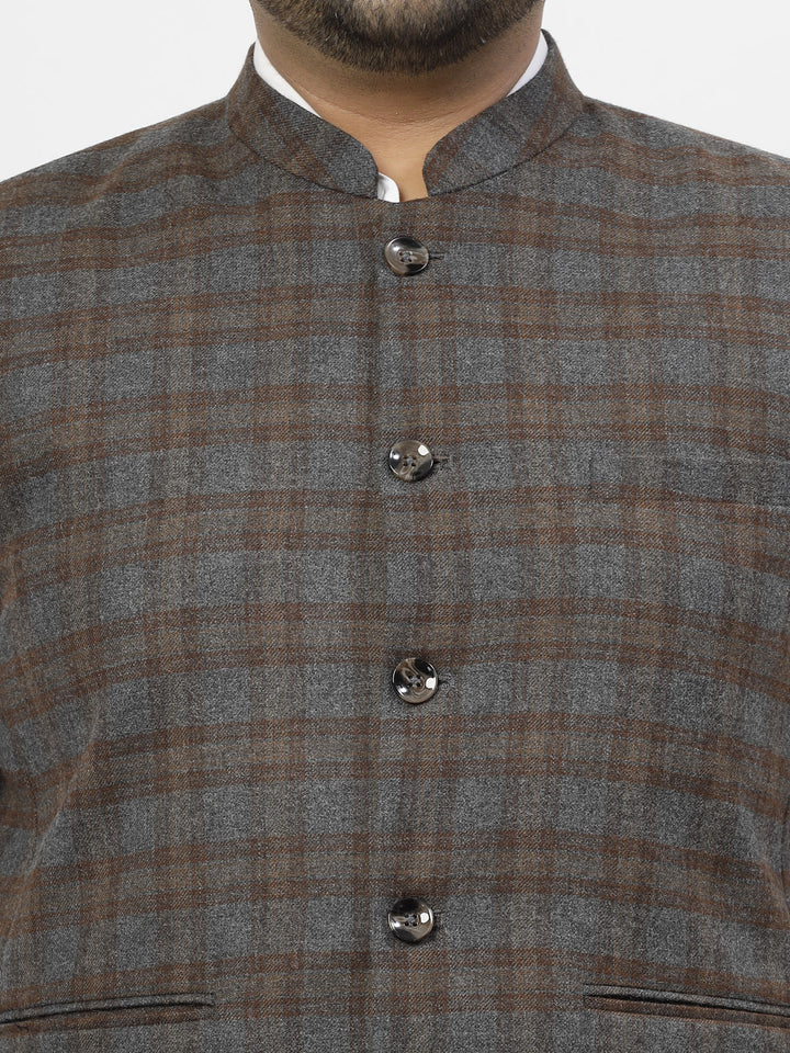 Men Brown Checked Waistcoat