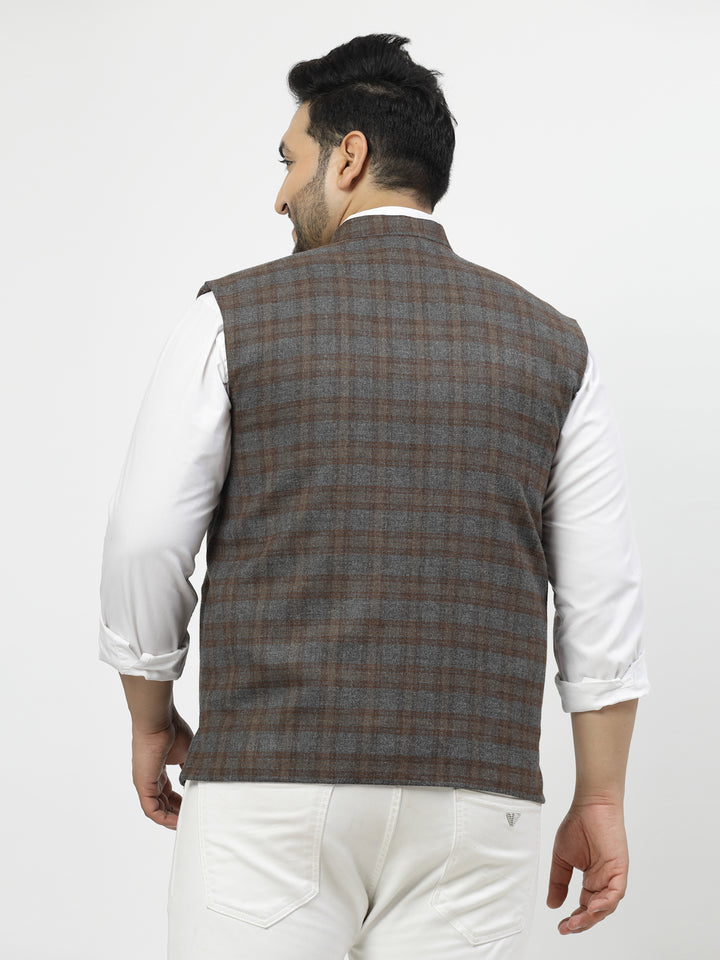 Men Brown Checked Waistcoat