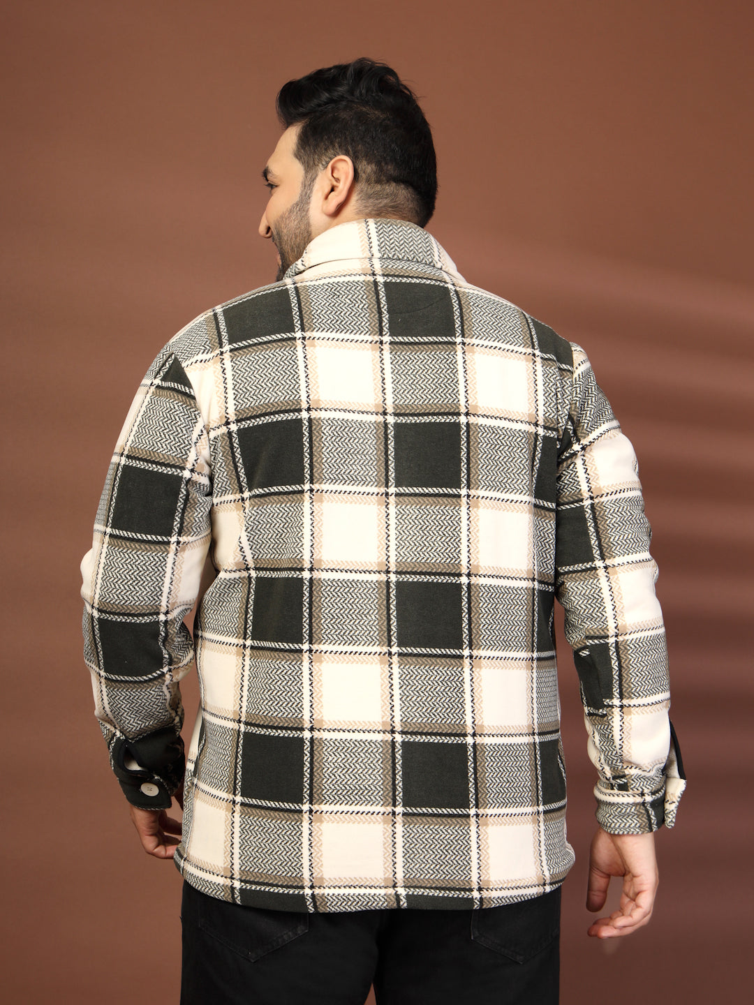 Plus Size Spread Collar Checked Tailored Jacket