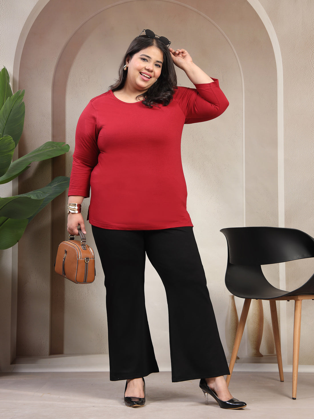 Plus Size Women Solid Round Neck Cotton T-shirt