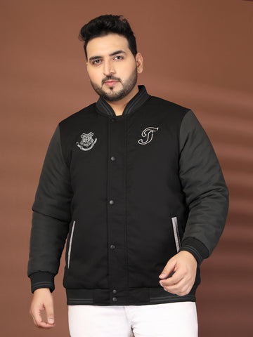 Plus Size Men Stand Collar Graphic Printed Varsity Jacket
