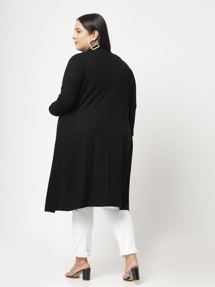 Black Cotton Open Front Longline Shrug