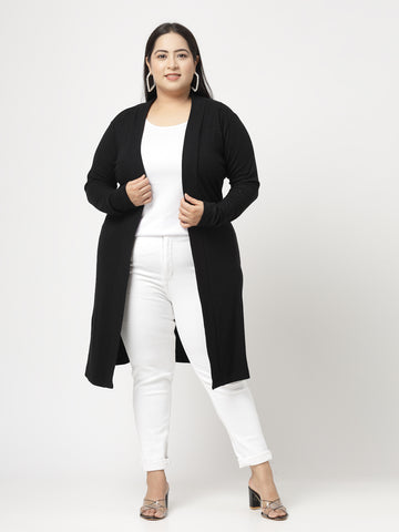 Black Cotton Open Front Longline Shrug