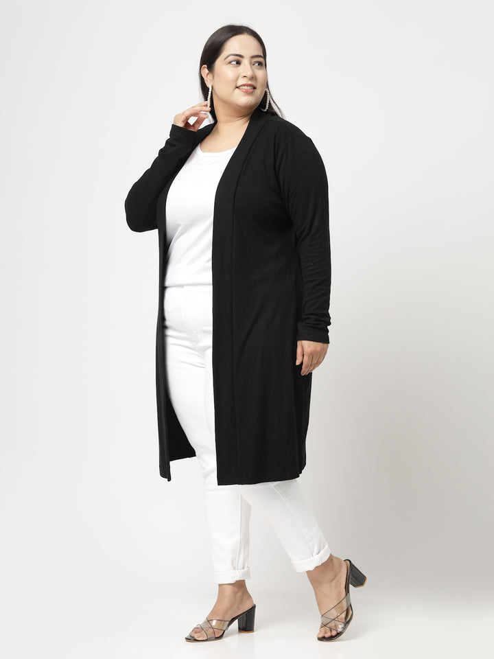 Black Cotton Open Front Longline Shrug