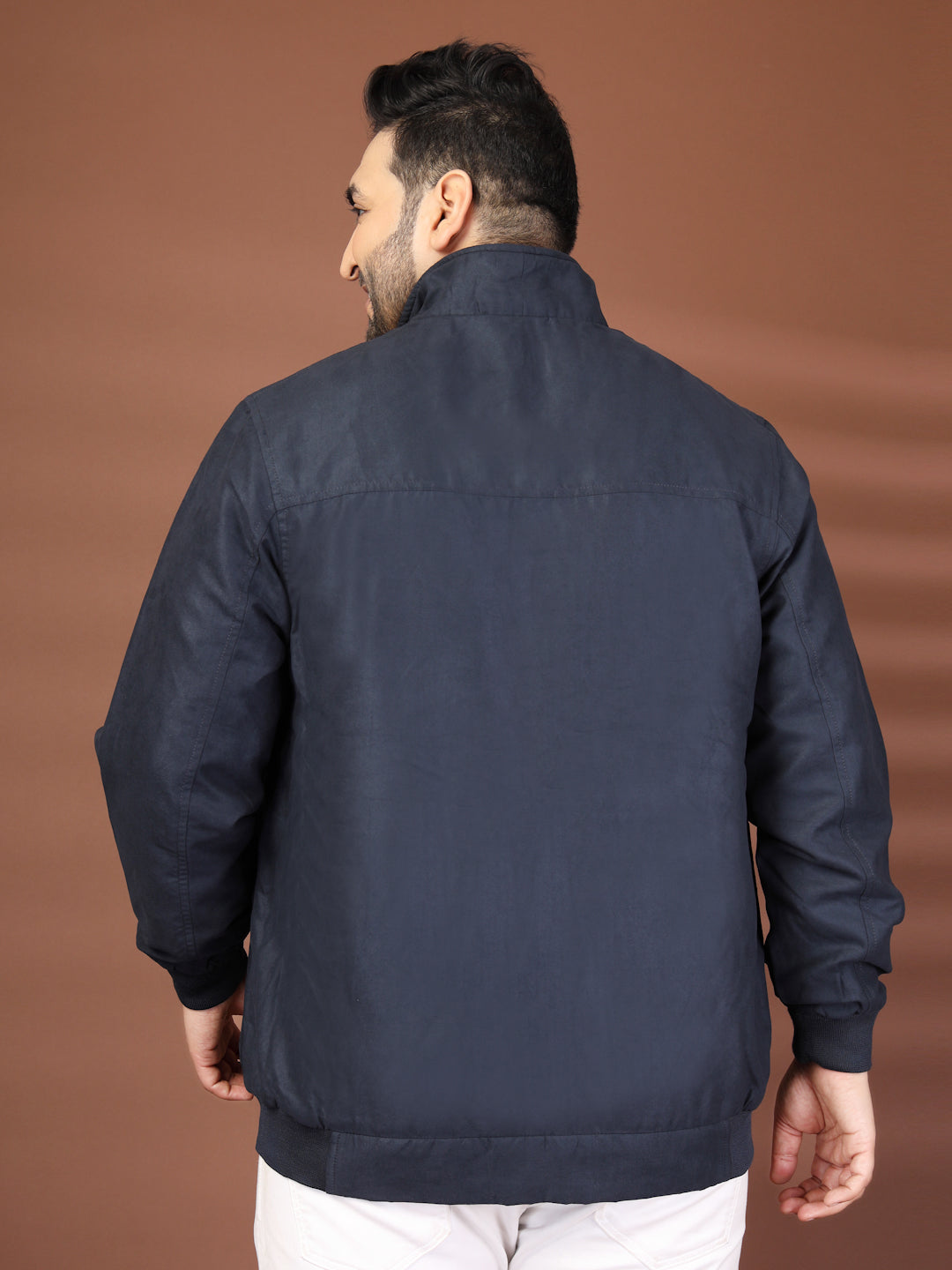 Plus Size Mock Collar Solid Bomber Jacket