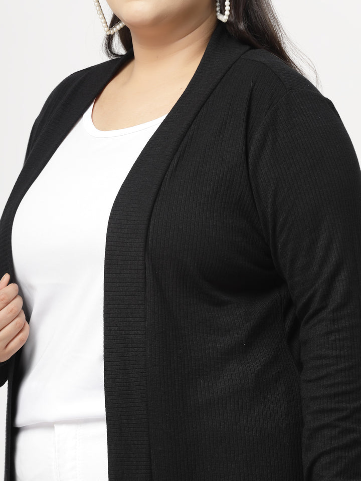 Black Cotton Open Front Longline Shrug