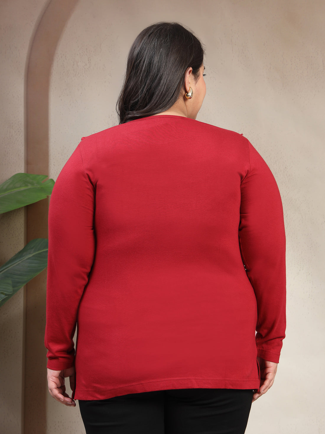 Plus Size Women Solid Round Neck Cotton T-shirt