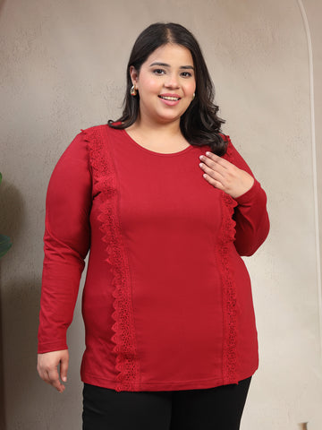 Plus Size Women Solid Round Neck Cotton T-shirt