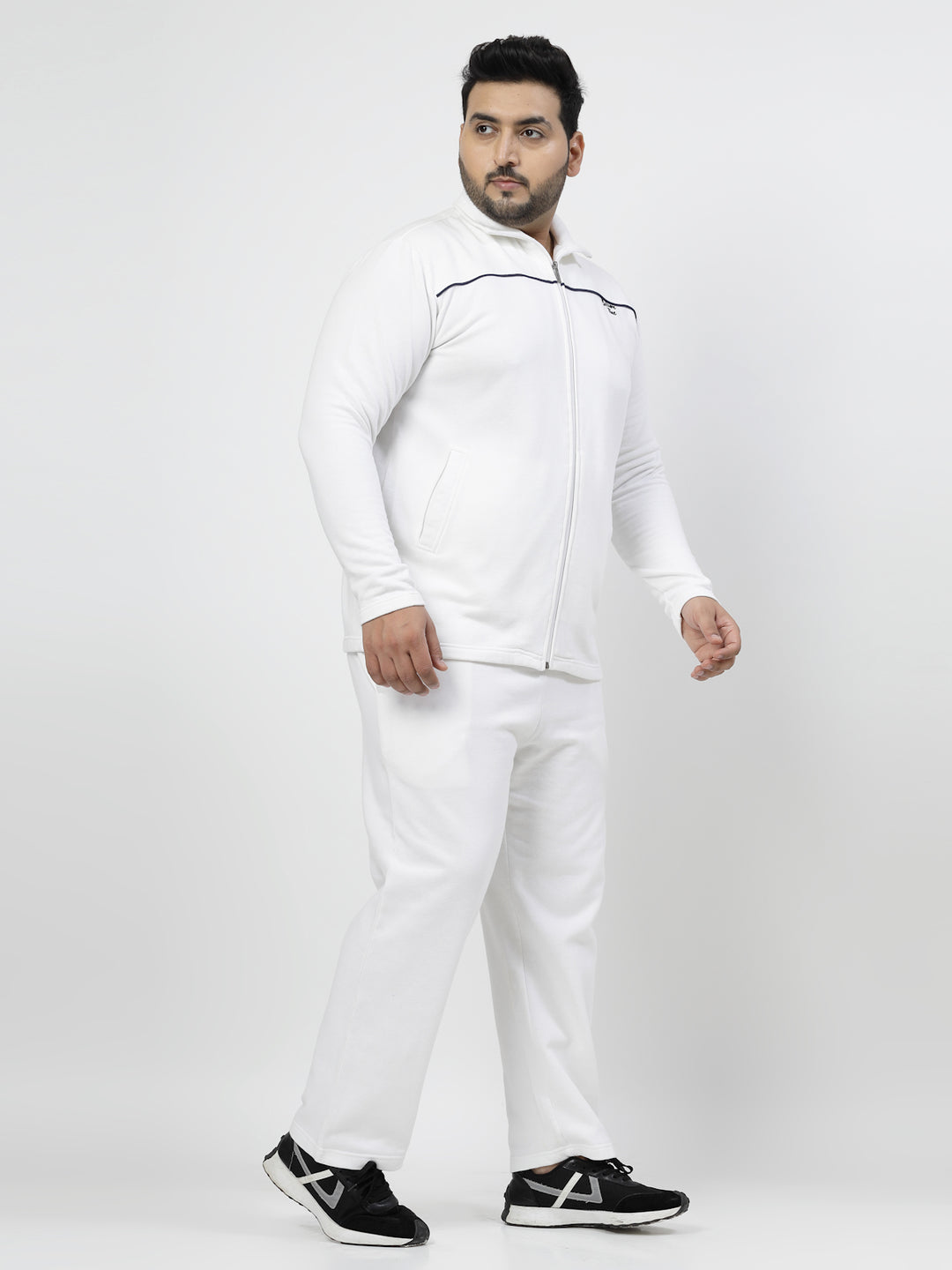 White Mock Collar Long Sleeves Fleece Tracksuit