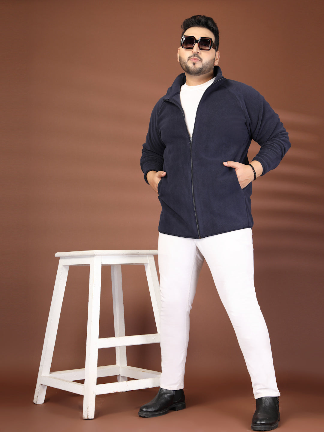 Plus Size Stand Collar Solid Open Front Jacket