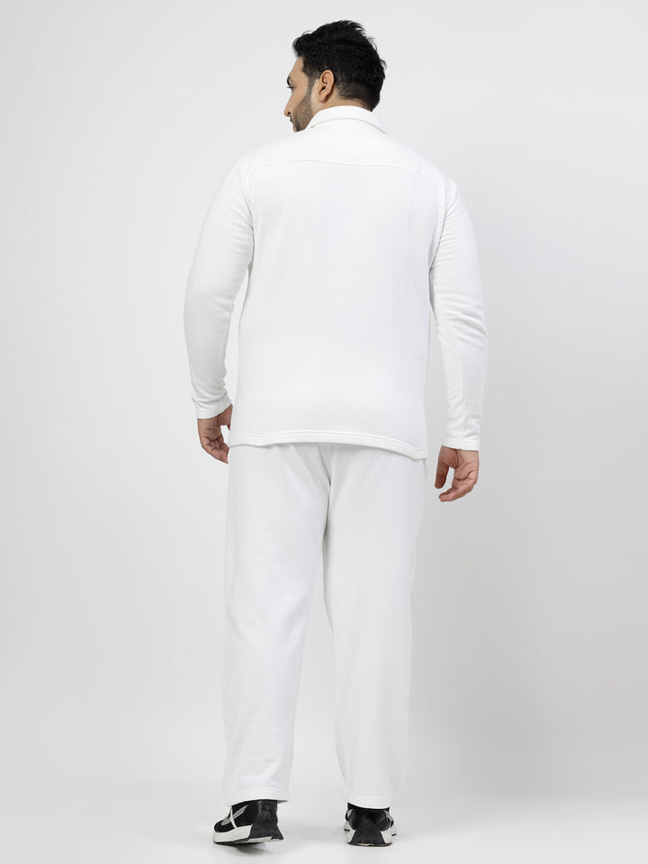 White Mock Collar Long Sleeves Fleece Tracksuit