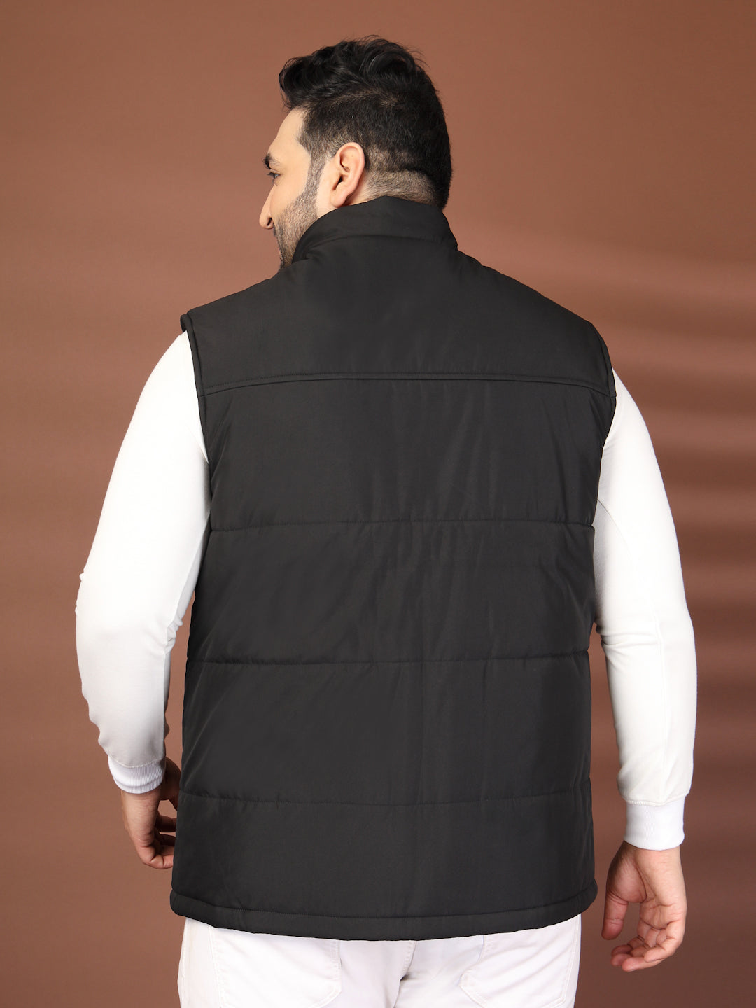 Plus Size Men Mock Collar Solid Gilet Jacket