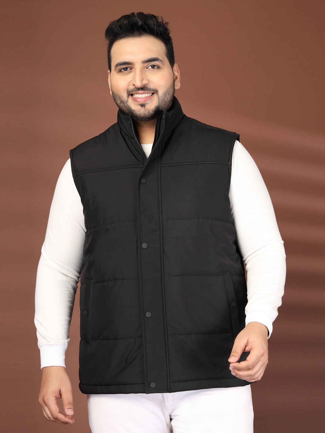 Plus Size Men Mock Collar Solid Gilet Jacket
