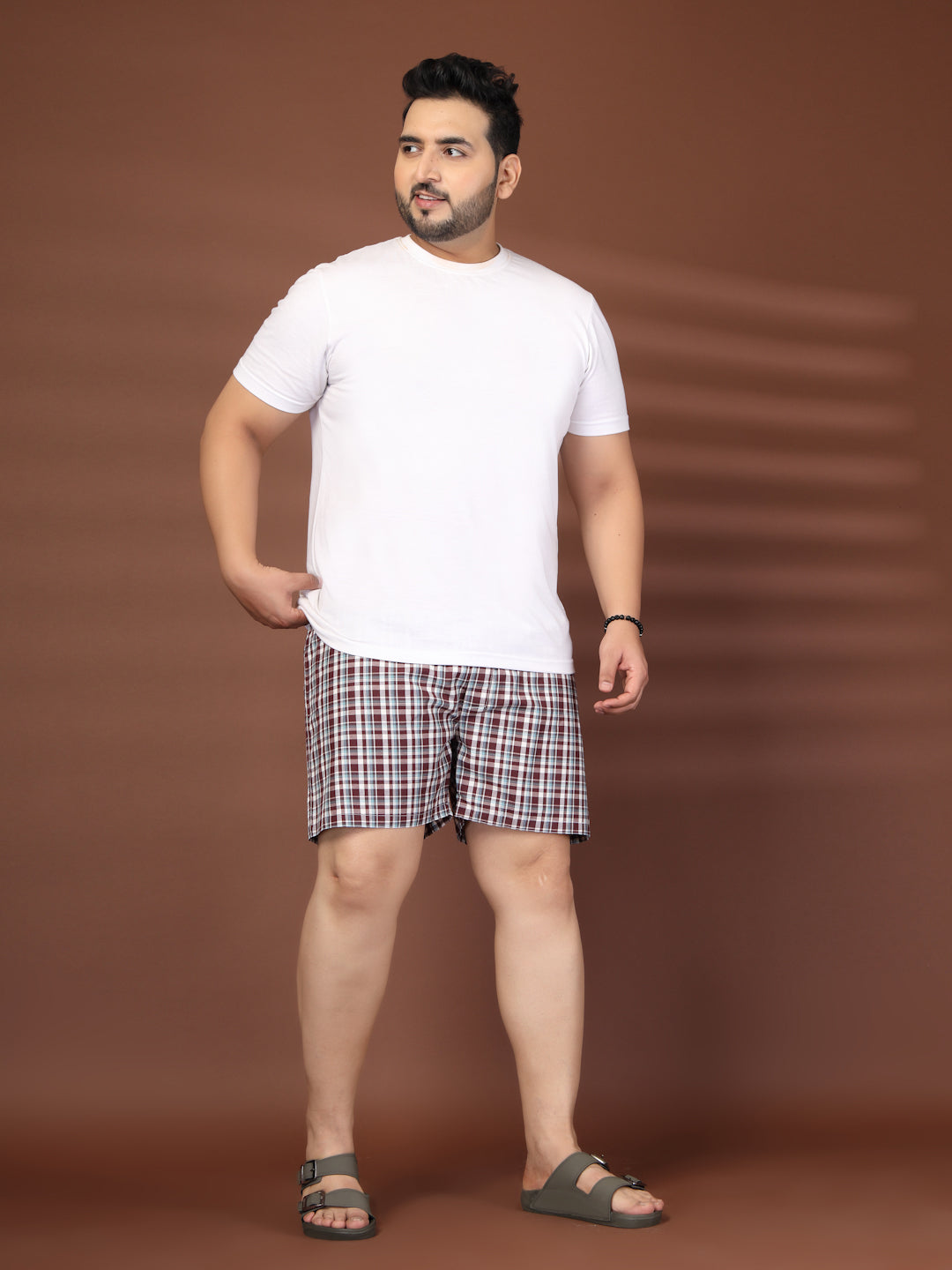Plus Size Checked Cotton Mid-Rise Boxers