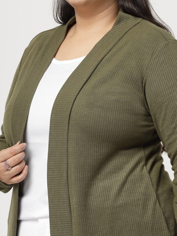 Olive Green Cotton Open Front Longline Shrug