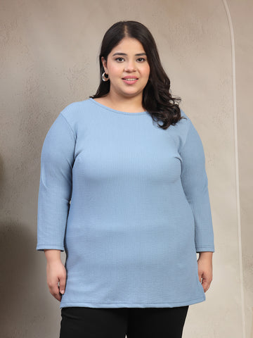 Plus Size Women Self Design Round Neck Cotton T-shirt