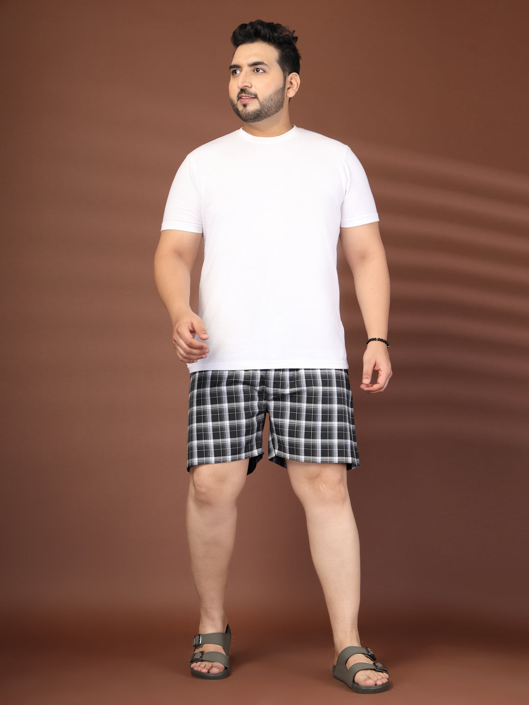 Plus Size Checked Cotton Mid-Rise Boxers