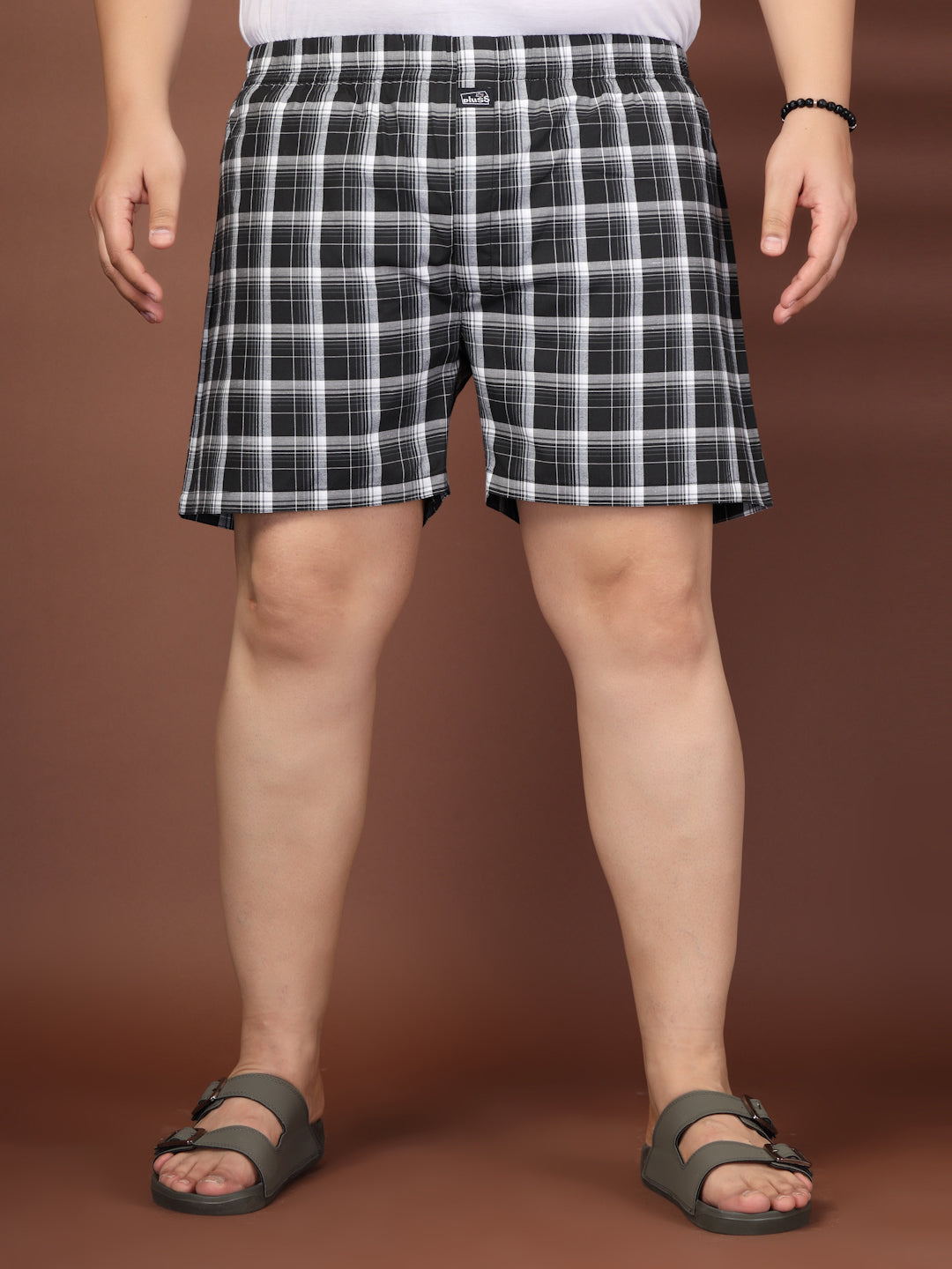 Plus Size Checked Cotton Mid-Rise Boxers