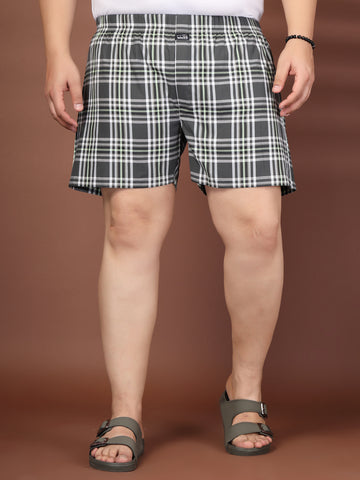 Plus Size Checked Cotton Mid-Rise Boxers
