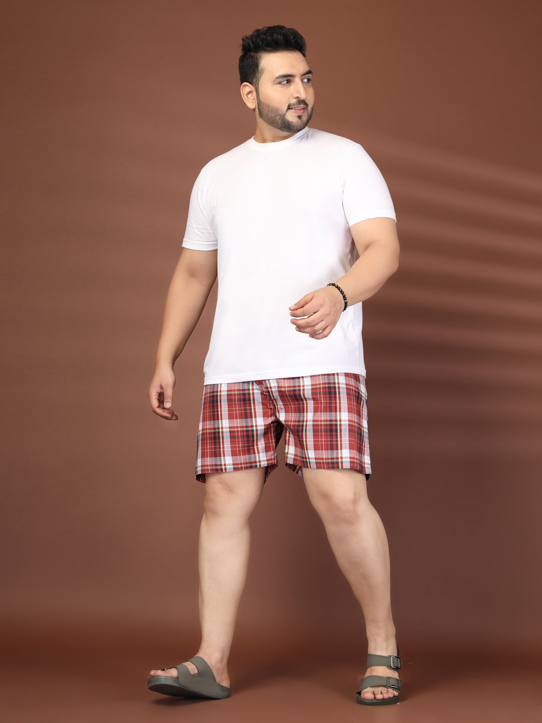 Plus Size Checked Cotton Mid-Rise Boxers