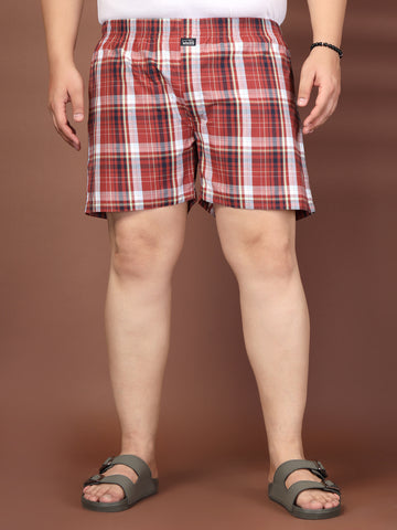 Plus Size Checked Cotton Mid-Rise Boxers