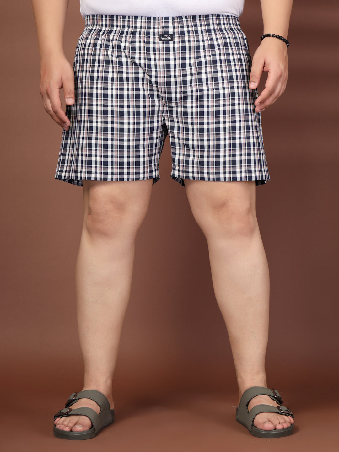 Plus Size Checked Cotton Mid-Rise Boxers