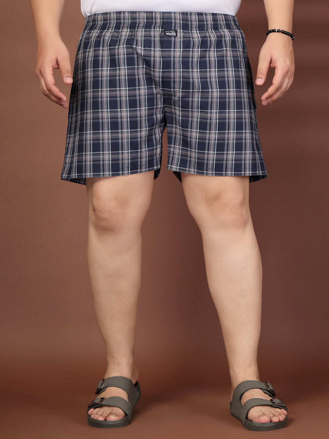 Plus Size Checked Cotton Mid-Rise Boxers