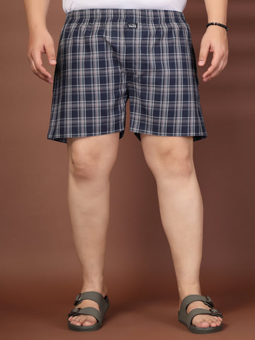Plus Size Checked Cotton Mid-Rise Boxers