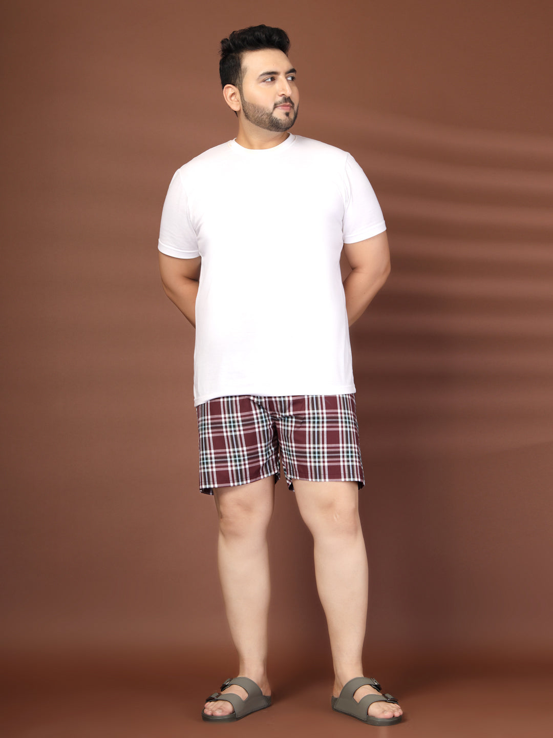 Plus Size Checked Cotton Mid-Rise Boxers