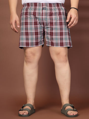 Plus Size Checked Cotton Mid-Rise Boxers