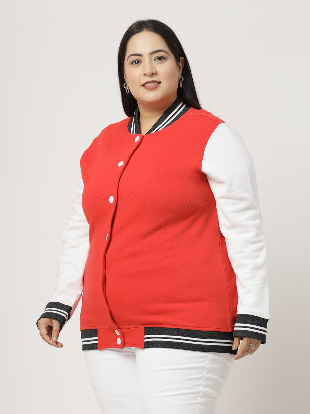 Women Colourblocked Fleece Crop Bomber Jacket