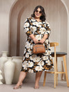Plus Size Women Floral Printed V-Neck Fit And Flare Midi Dress