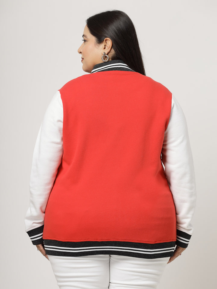 Women Colourblocked Fleece Crop Bomber Jacket