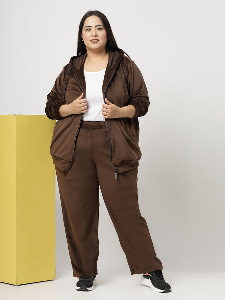 Women Plus Size Velvet Hooded Tracksuit