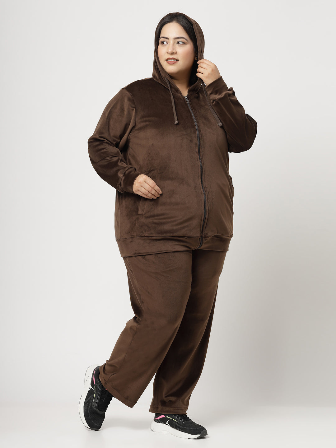 Women Plus Size Velvet Hooded Tracksuit