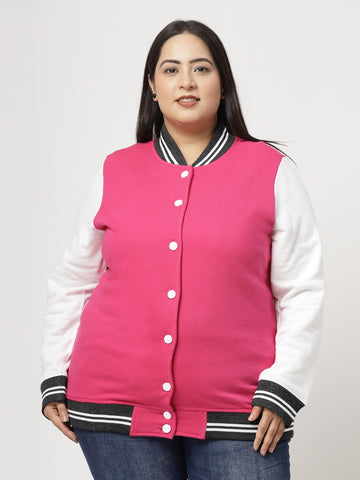 Women Fleece Varsity Jacket with Embroidered