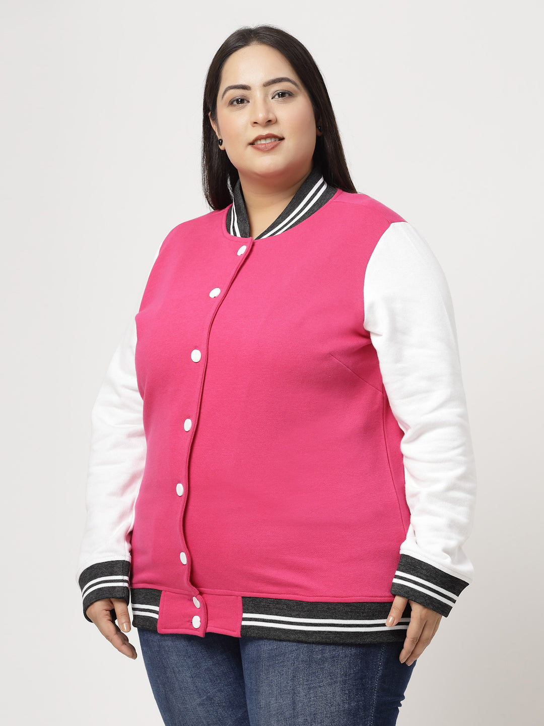 Women Fleece Varsity Jacket with Embroidered