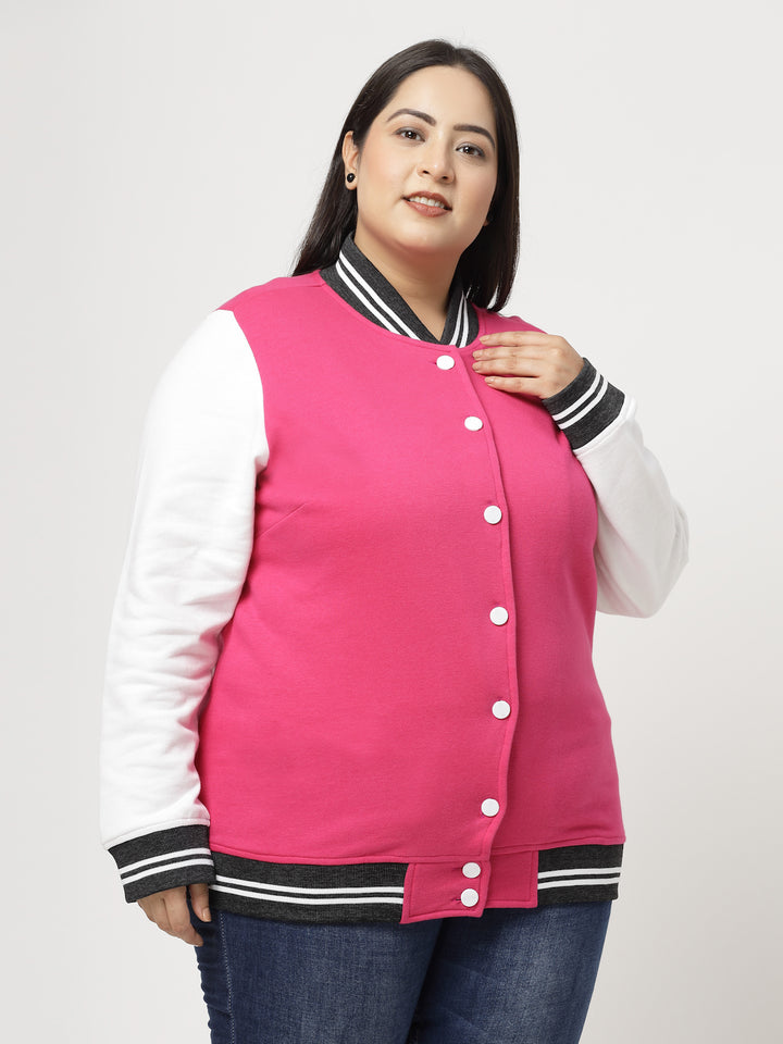 Women Fleece Varsity Jacket with Embroidered