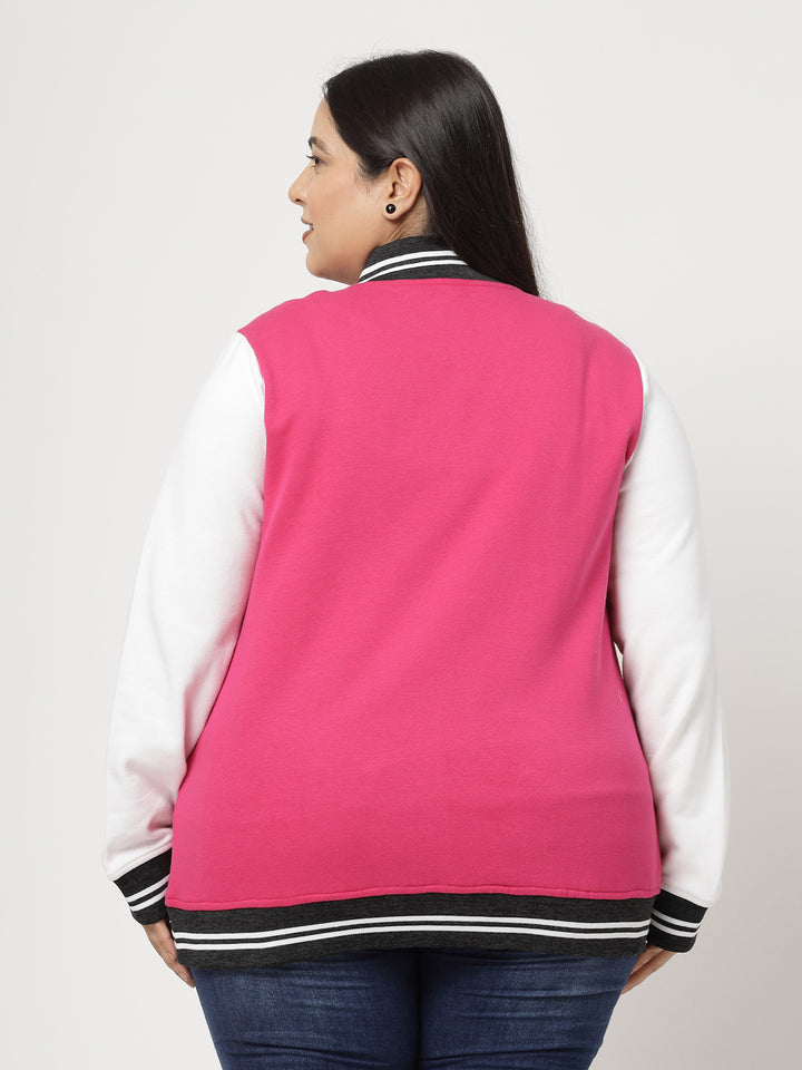 Women Fleece Varsity Jacket with Embroidered