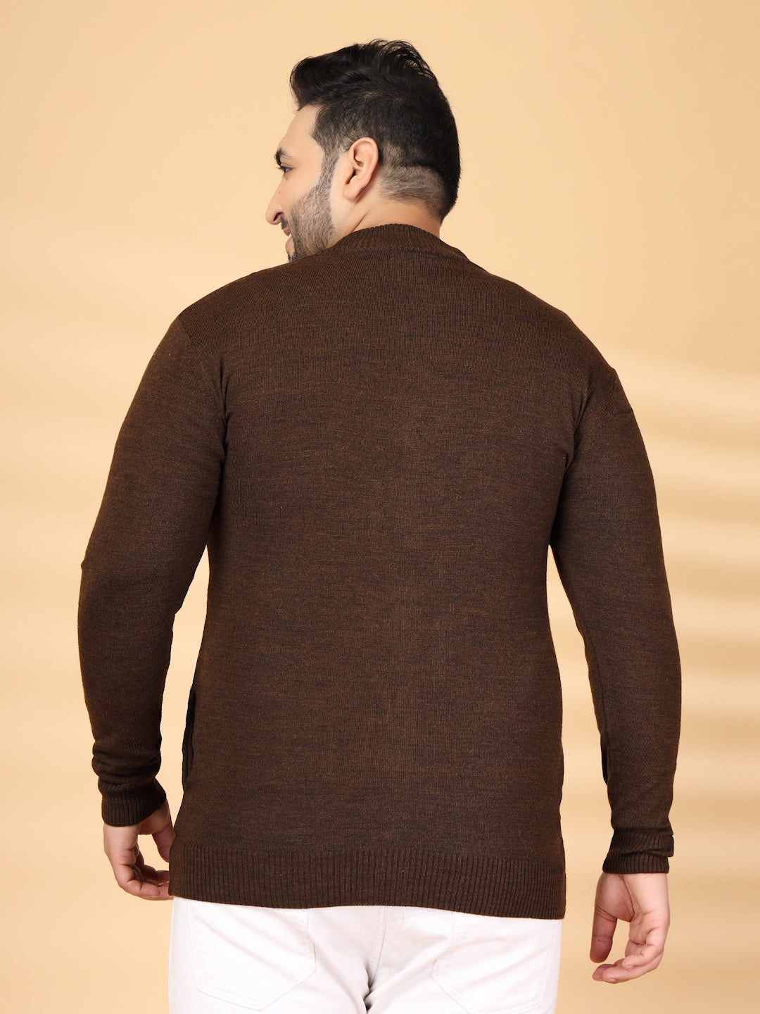 Plus Size Men Front-Open High Neck Long Sleeves Sweater