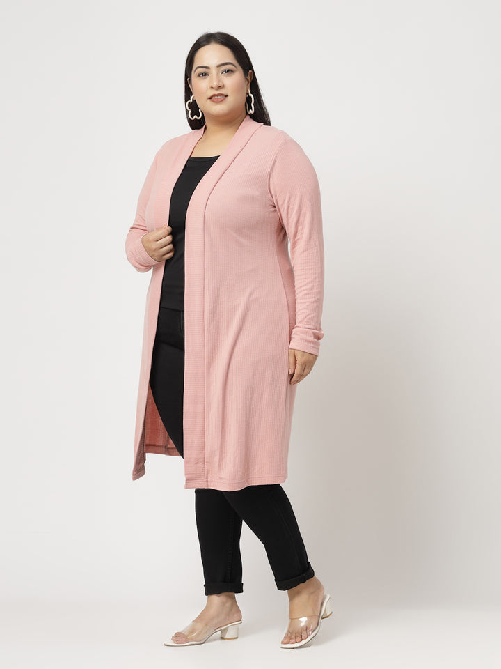 Pink Striped Cotton Open Front Longline Shrug