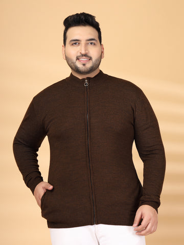 Plus Size Men Front-Open High Neck Long Sleeves Sweater