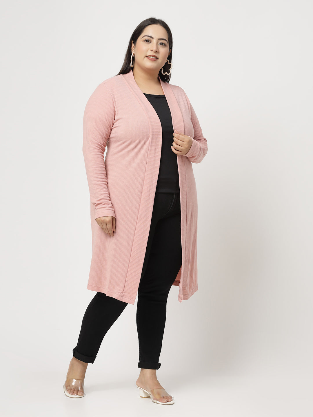 Pink Striped Cotton Open Front Longline Shrug