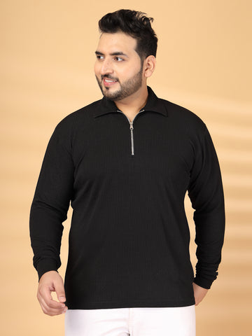 Plus Size Self Design Polo Collar Long Sleeves T-shirt
