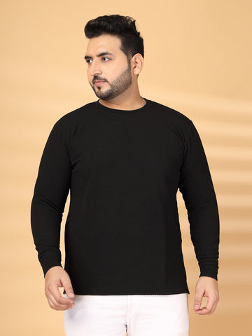 Self Design Round Neck Long Sleeves Regular Fit T-shirt